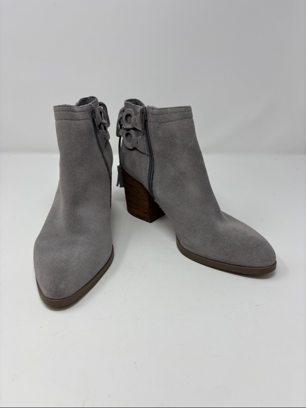 Vince Camuto | 6.5 6.5M Women's Gray Suede Ankle Boots with Block Heel